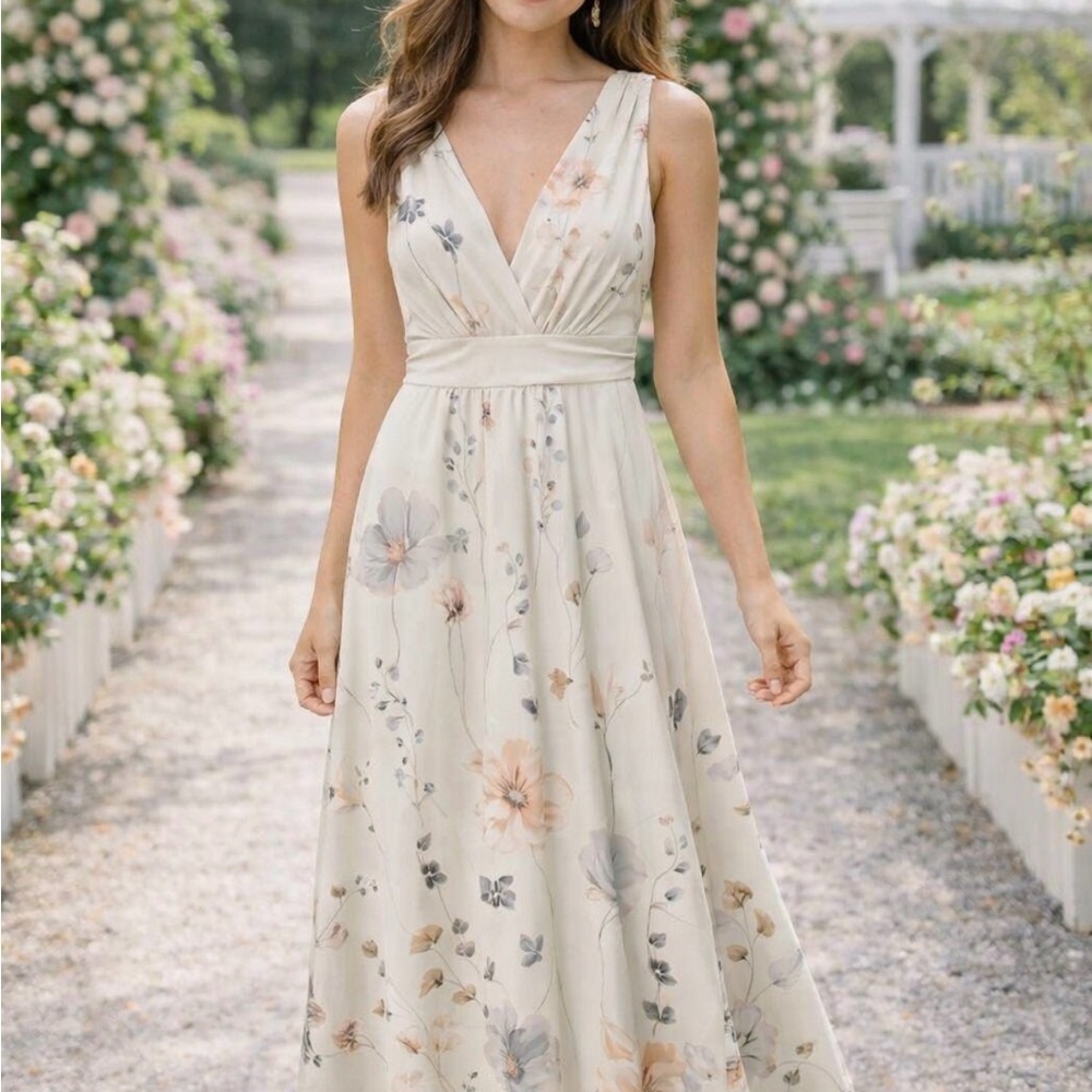 Floral Cream Maxi Dress